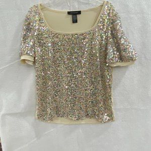 Ashley Stewart Cream Sequin Short  Sleeves Top Choose 14/16, 18/20, New